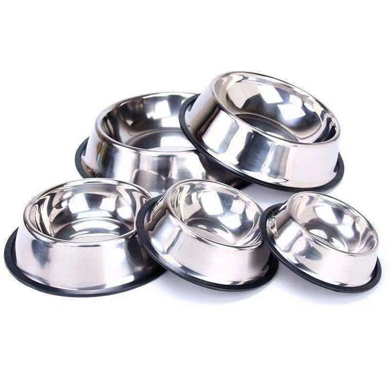 

Dog bowl cat with rubber base Stainless Steel Pet food drinking bowl Dish, 4 colors