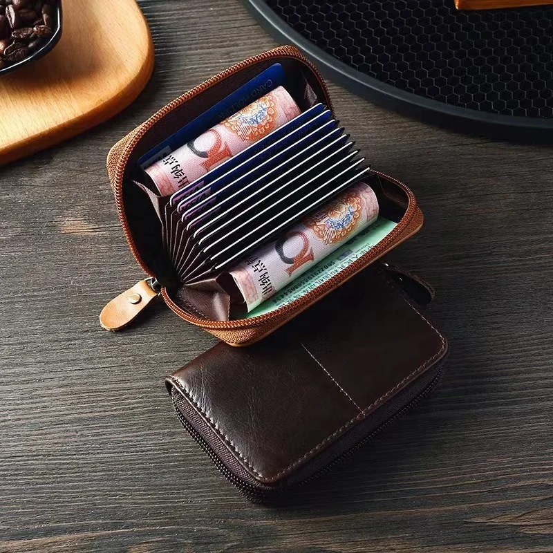 

Fashion Men's2022 Genuine Leather Wallet RFID Anti Theft Male Business Card Holder Man Money Bag Purse Zipper Wallet for Men, As the pics