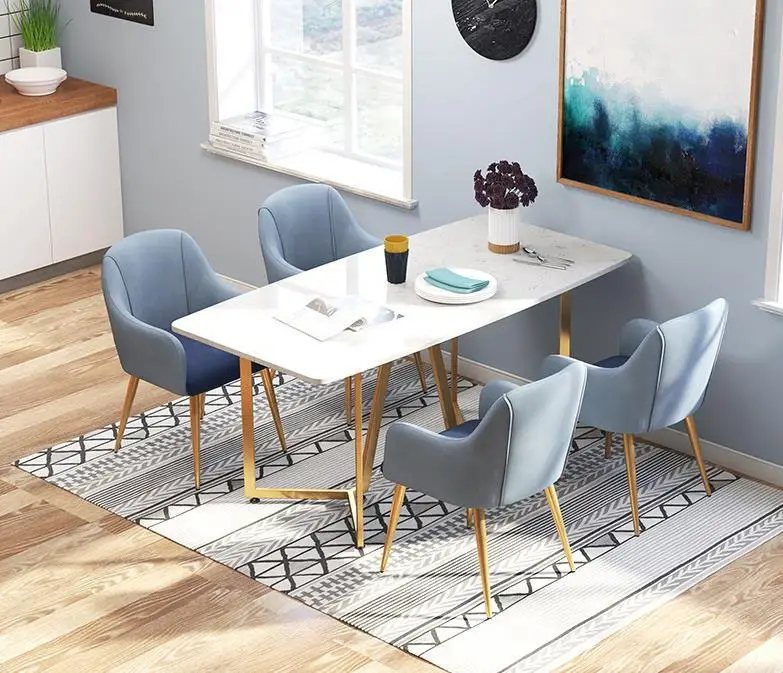 Nordic Modern Simple light luxury Dinning Table Dining Room Hotel Furniture Rectangular Marble Slate Tabletop Dining Table
