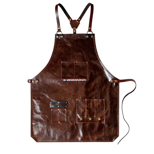 

SunYue Customized Design Logo Kitchen Waterproof Oilproof Men Women Leather Barber Apron For Bartender, Can be customized