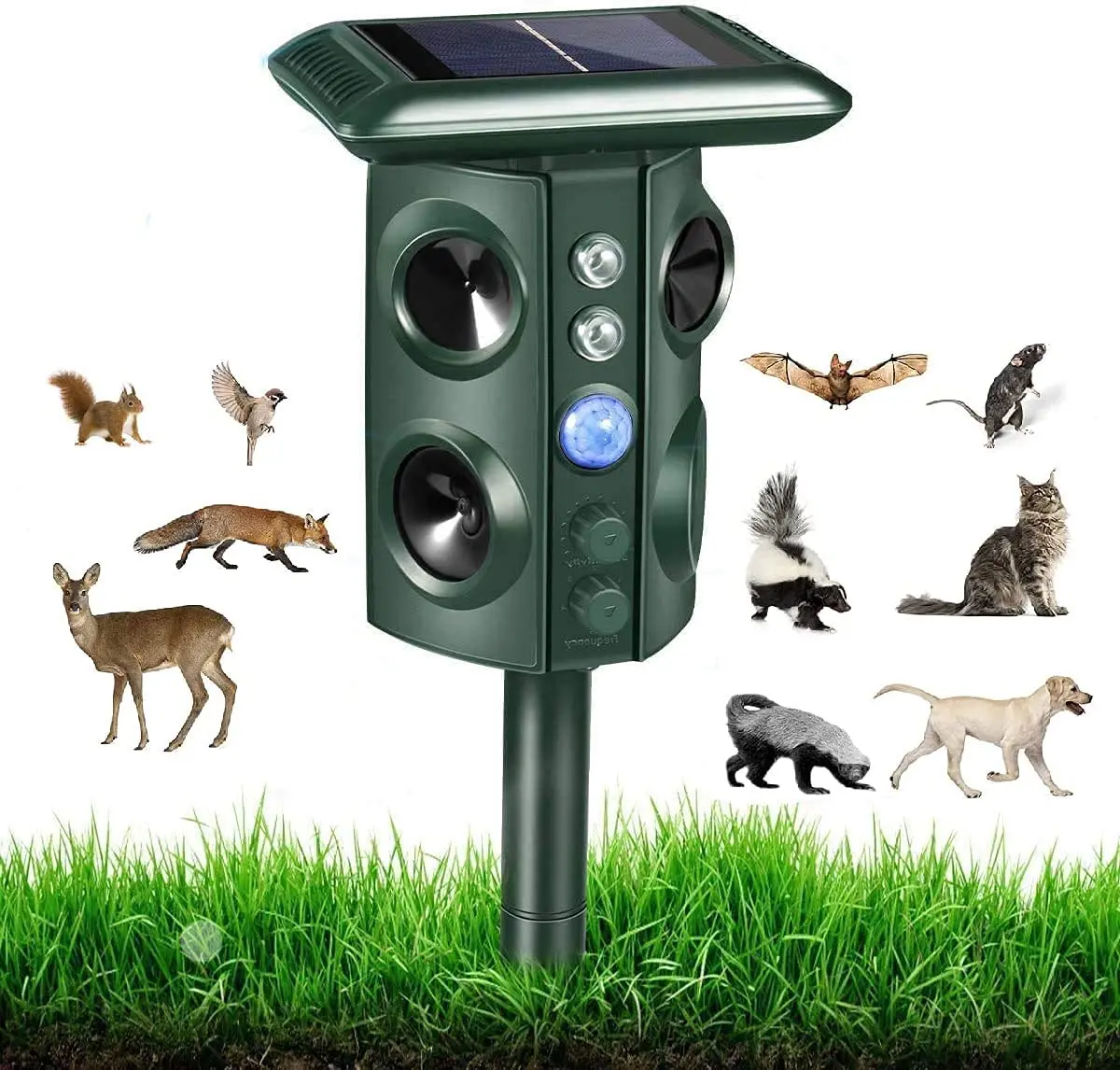 

PIR Motion sensor solar animal repeller anti cat dog bird snake Animal Repeller Ultrasonic Animal Repellent, Army green