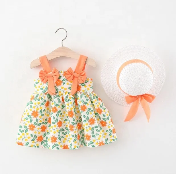 

Summer new fashion lovely 2 piece kids clothes girls dresses with hat cute smock dresses for toddler girl, 6 colors