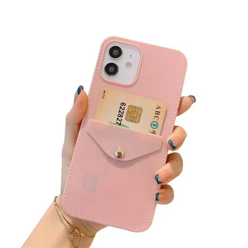 

Leather Design Silicone Matte TPU Shockproof Cell Cover For iPhone 8 Plus X XR 11 12 13 Pro Max Phone Case with Card Holder