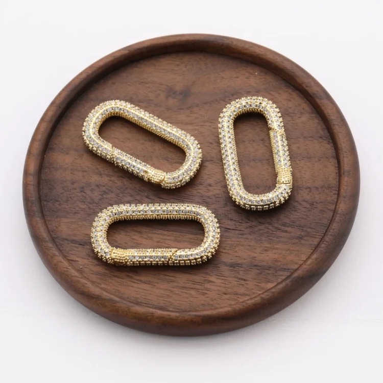 

Wholesale Custom Fashion Gold Plated Copper White Zircon DIY Carabiner Jewelry Accessory for Bracelet Necklace Earrings Making