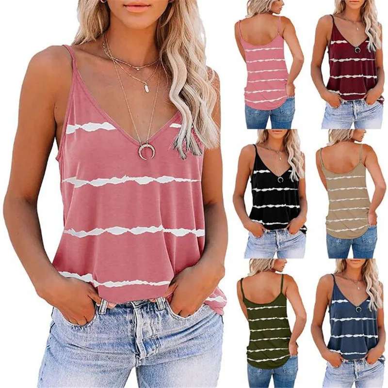 

Summer Solid Slim Street Stripe Sling Women Sleeveless T Shirt