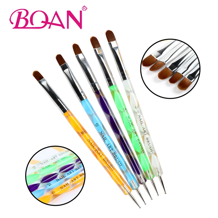 

BQAN 5pcs Acrylic Handle Oval Round UV Gel Nail Art Brush Set Custom Logo, 5 colors