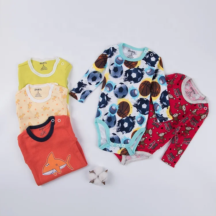 

Wholesale 5 pack Baby Romper Long Sleeve Baby Bodysuit Snaps Button Romper, Random