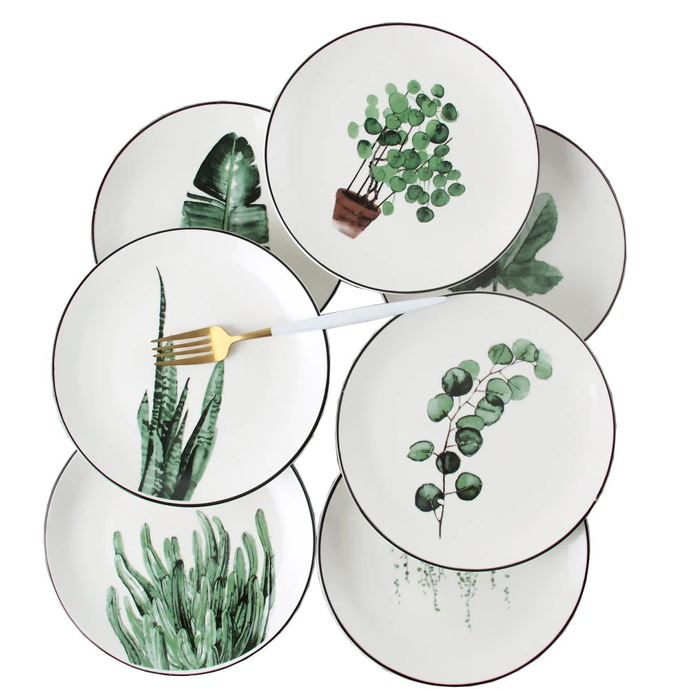 

Nordic ceramic cake plate, hand-painted vegetable salad plate, table display, Natural