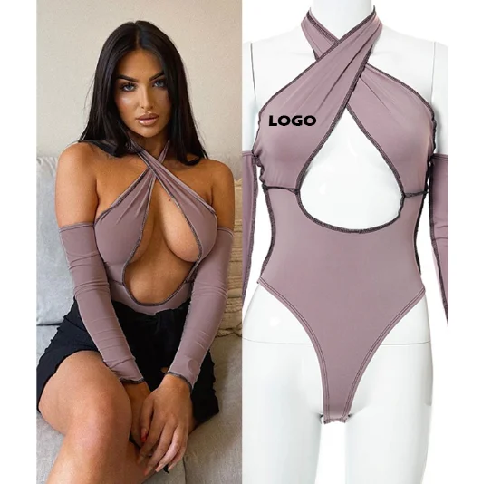 

Free Shipping women Summer new solid color hollow-out bodysuit off shoulder bodysuit, Customized color