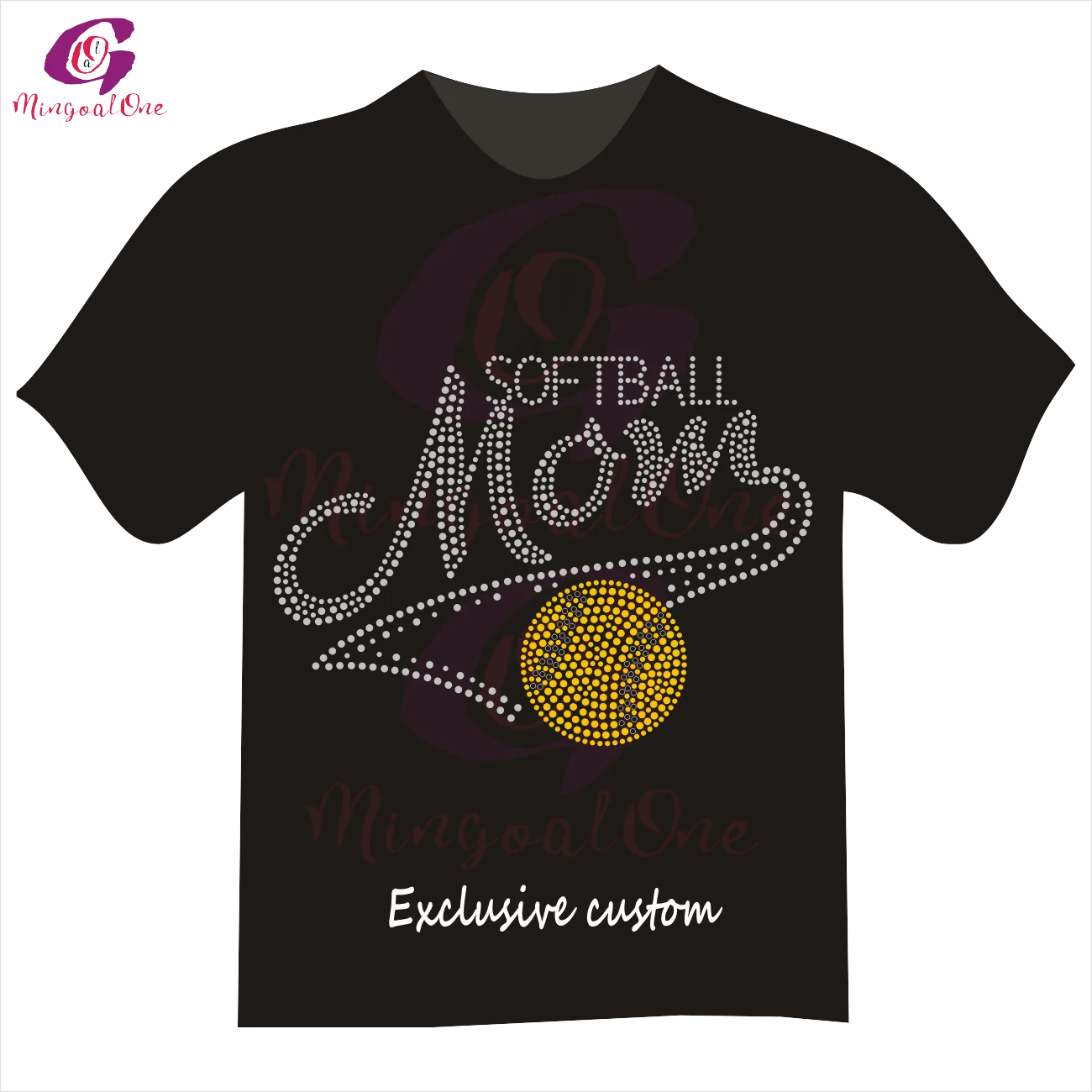 

Hot Sale Softball Mom Sport Hotfix Rhinestone Heat Transfer Iron On Motif for Shirt, Select from color chart