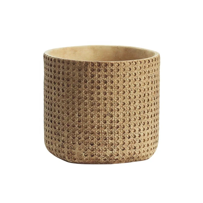 

Traditional Chinese bamboo weaving design cement planter pot for home garden decor