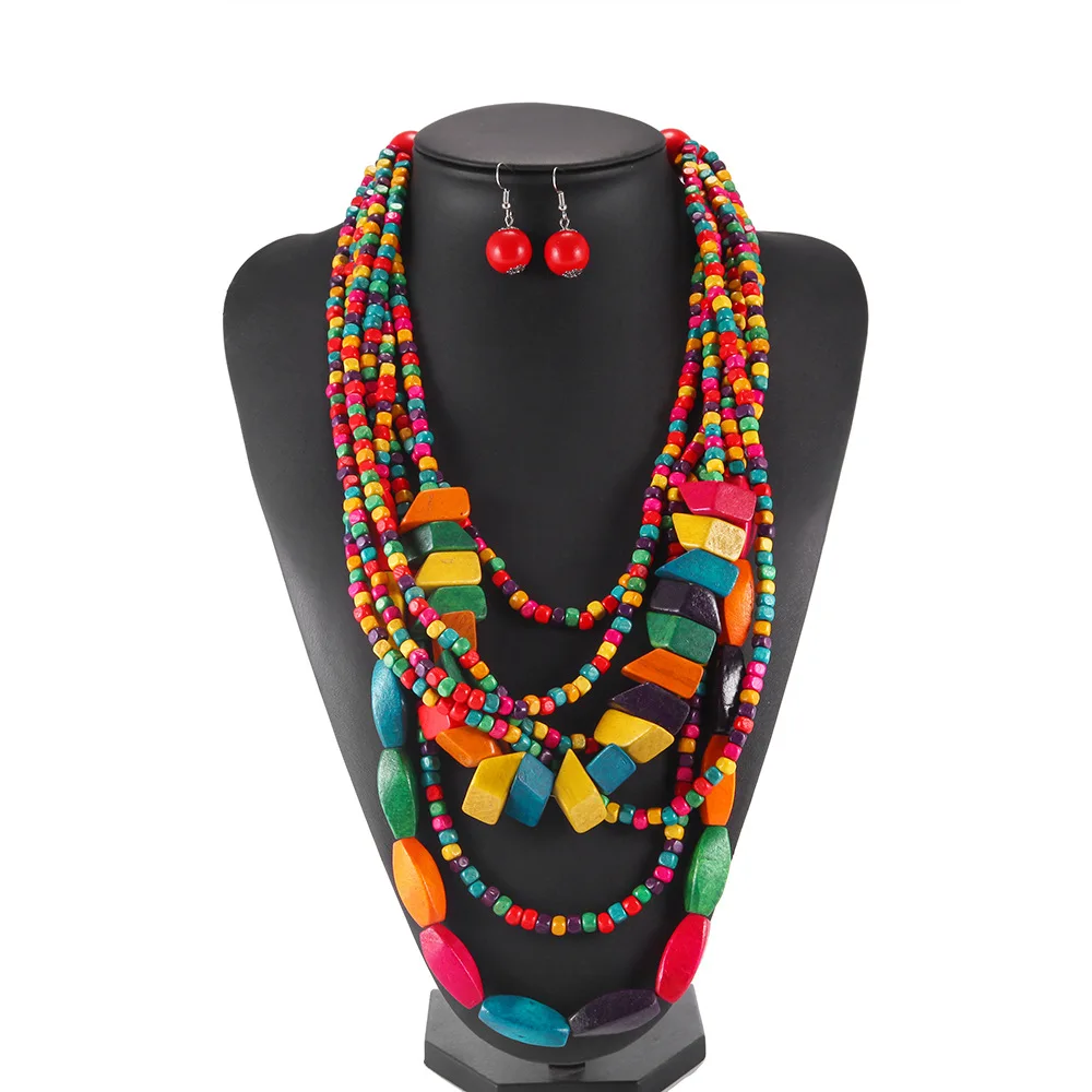 

2020 New Arrivals Bohemia Necklace Set Colorful Wood Beads Africa Necklace Layered Jewelry Sets