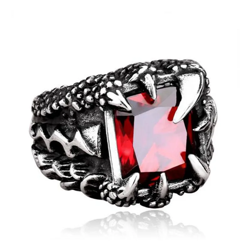 

Retro Style 316L Stainless Steel Gothic Dragon Claw Men Ring With Red Gemstone
