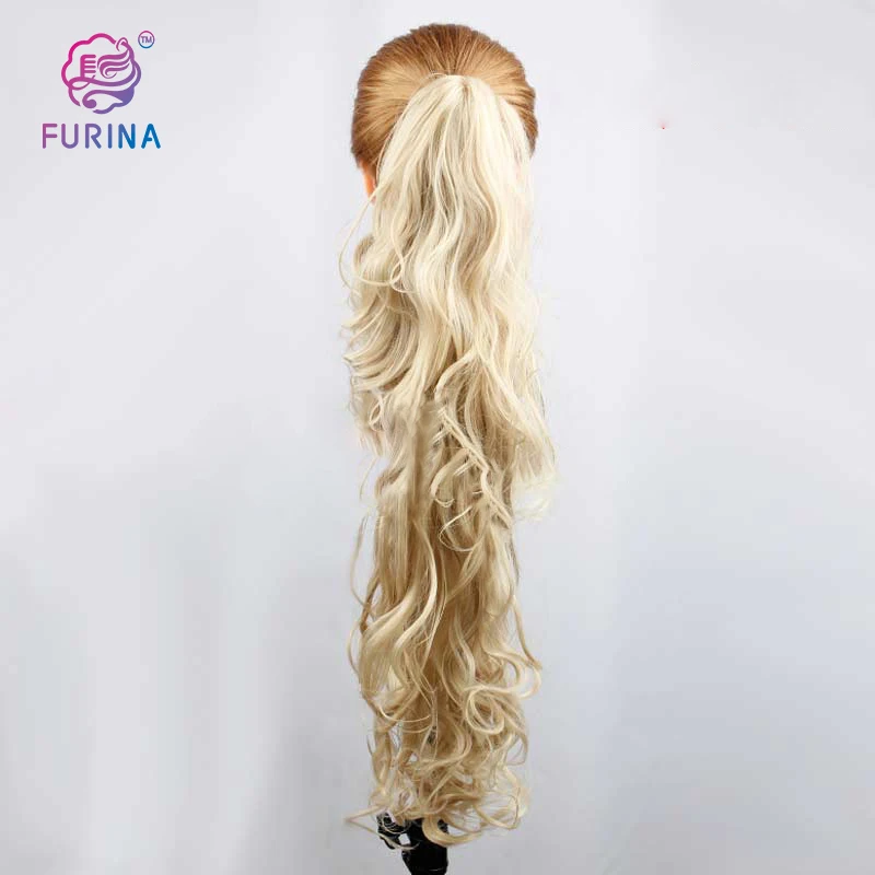 

Furina 31inch long wavy synthetic blonde with claw ponytails hair extensions for white women, Pure colors are available