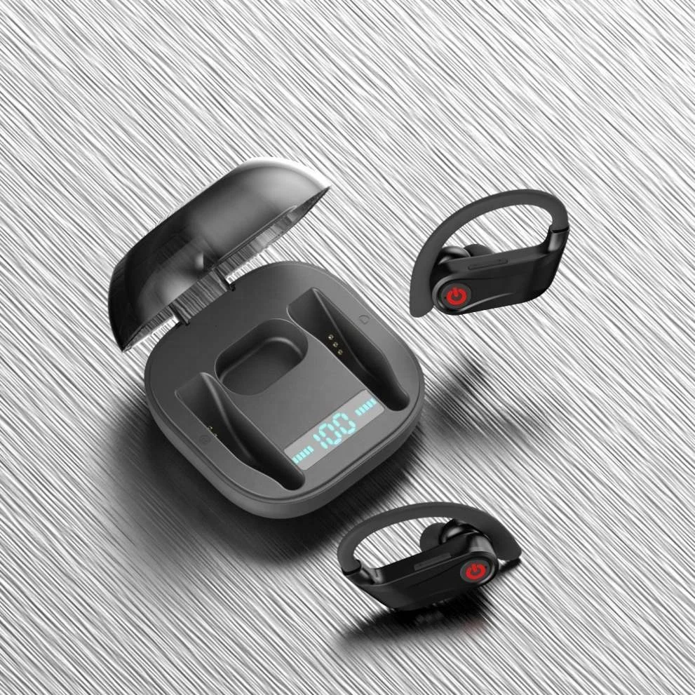 

Q62 Power Pro Display Stereo Type Sports Bt Earphone Tws Ear Hook, Black color