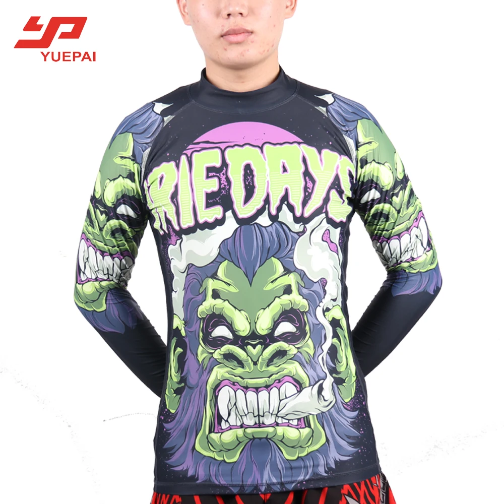 
High quality Full Sublimation Custom long sleeve compression shirt bjj rashguard Jiu Jitsu Boxing MMA Rash Guard 