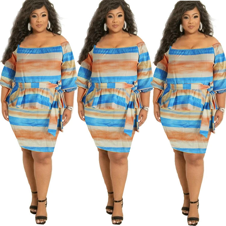 

Slash Neck Lace-Up Skirt Wholesale Womens Clothing 2021 Stylish Women Dress Plus Size Dress & Skirts, Picture color