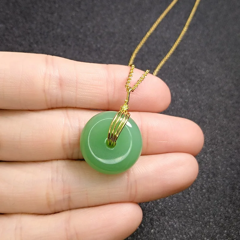 

New Arrival 24K Gold Plated Green Jade Pendant Necklace Round Jade Necklace For Mother Father, As picture