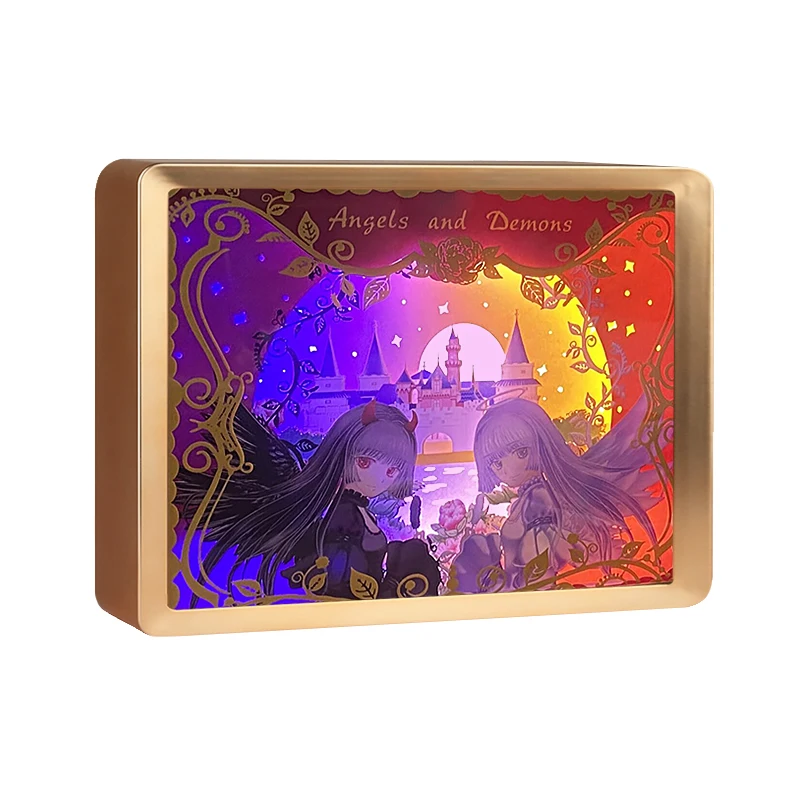 

Hand-painted illustration angel and devil wall art decoration frame painting bedside night light holiday party gift