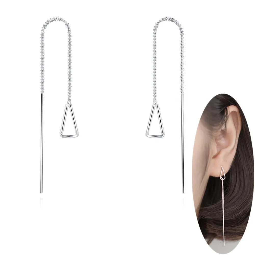 

Wholesale Trendy 925 Sterling Silver Hollow Waterdrop Threader Earring Teardrop Pull Through Tassel Chain Drop Earrings Thread