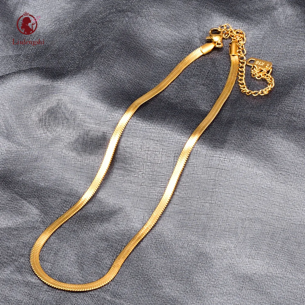 

New Trendy 18K Gold Plated Snake Bone Chain Necklace Stainless Steel Snake Linked Necklace For Women Girls