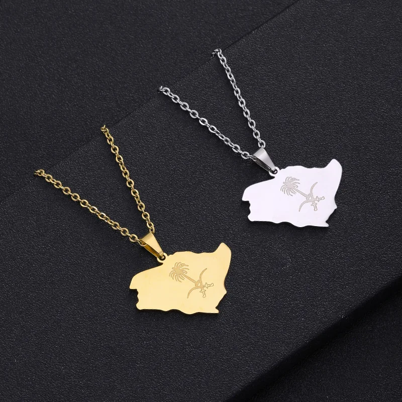 

18k Real Gold Plated 316L Stainless Steel Saudi Arabia Map Necklace Saudi Arabia Pendant Necklace Saudi Arabia Necklace