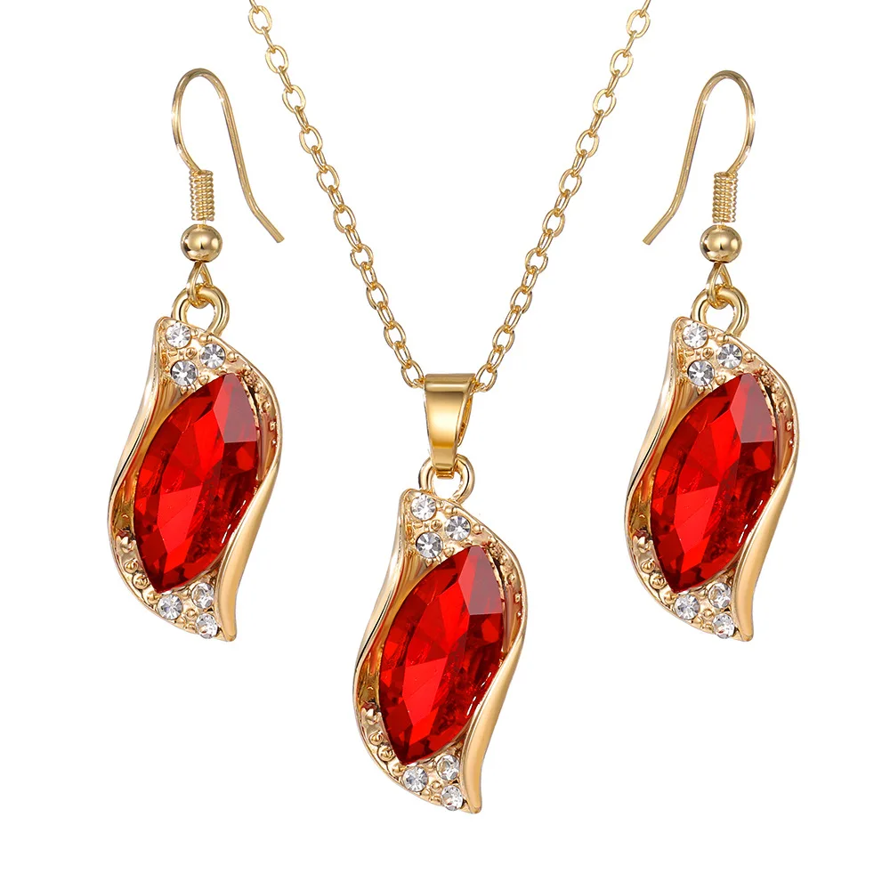 

Fashion Gold Plated Colorful Rhinestone Necklace And Earring Set Earrings Jewelry For Women