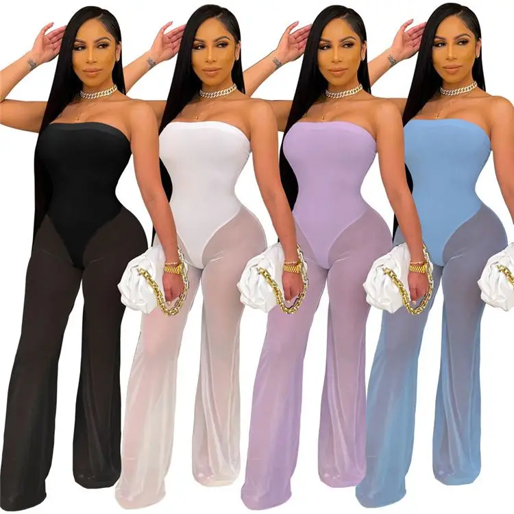 

FREE SAMPLE JHTH 2021 new arrivals strapless see through mesh jumpsuit summer jumpsuits women, Picture shown