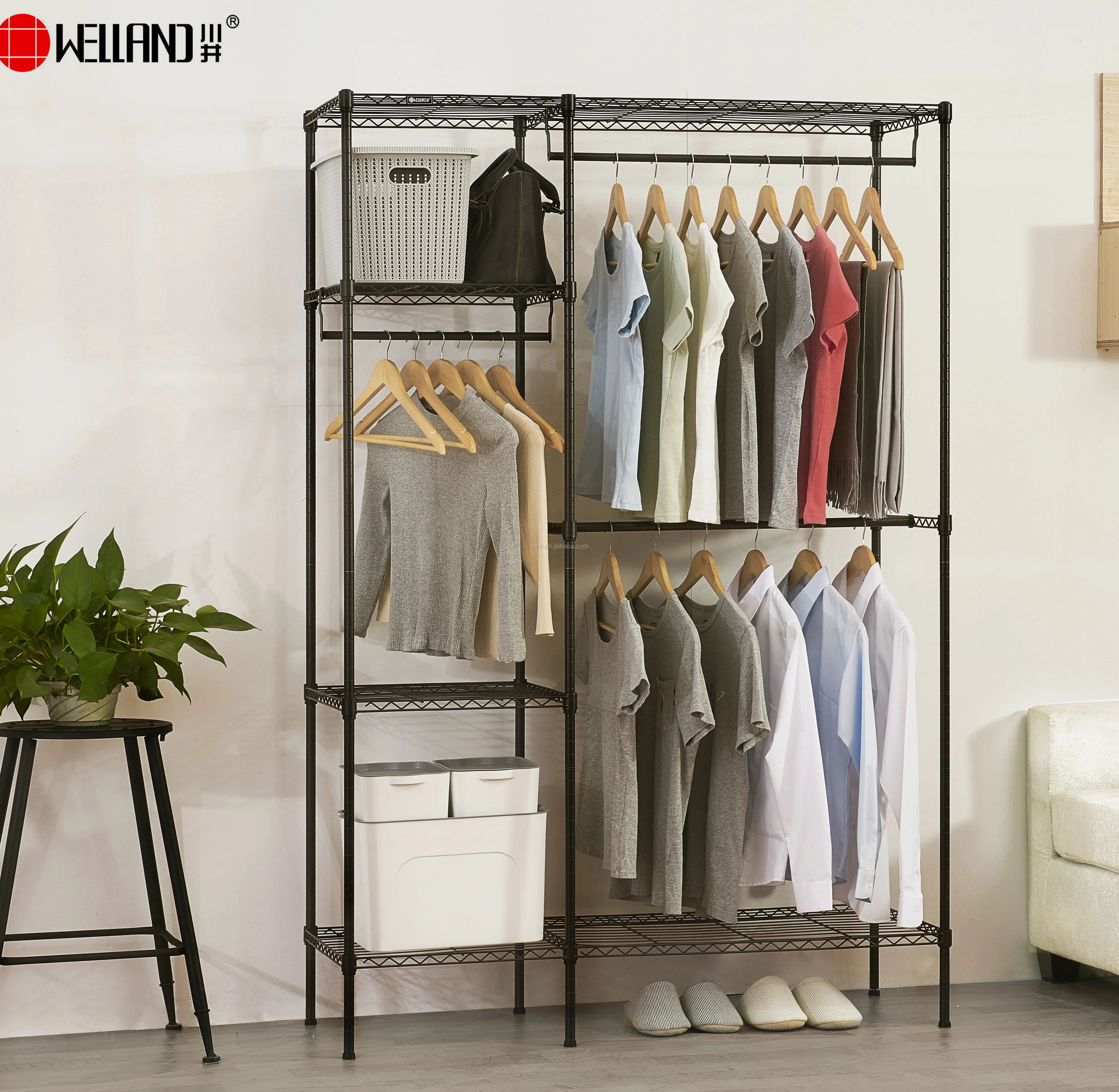 Adjustable Metal Wire Closet Shelving For Wardrobe Rack With Non-woven ...