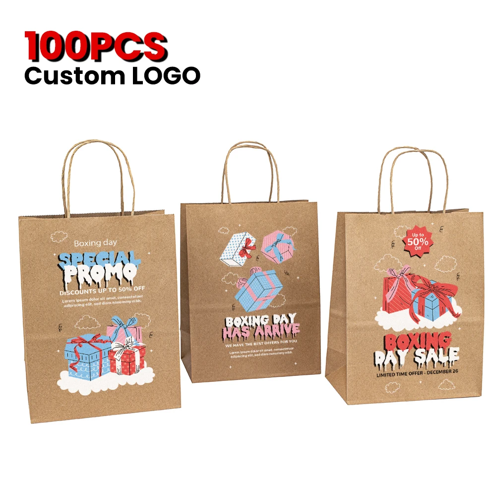 

Wholesale Customized Logo Printed Shopping Paper Bag with Handle Brown and White Recycled Kraft Paper Bags with Your Own Logo