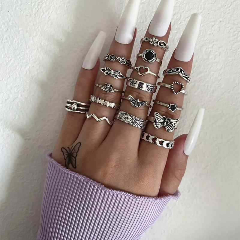 17 Pcs/Set Women Rings Set Ret