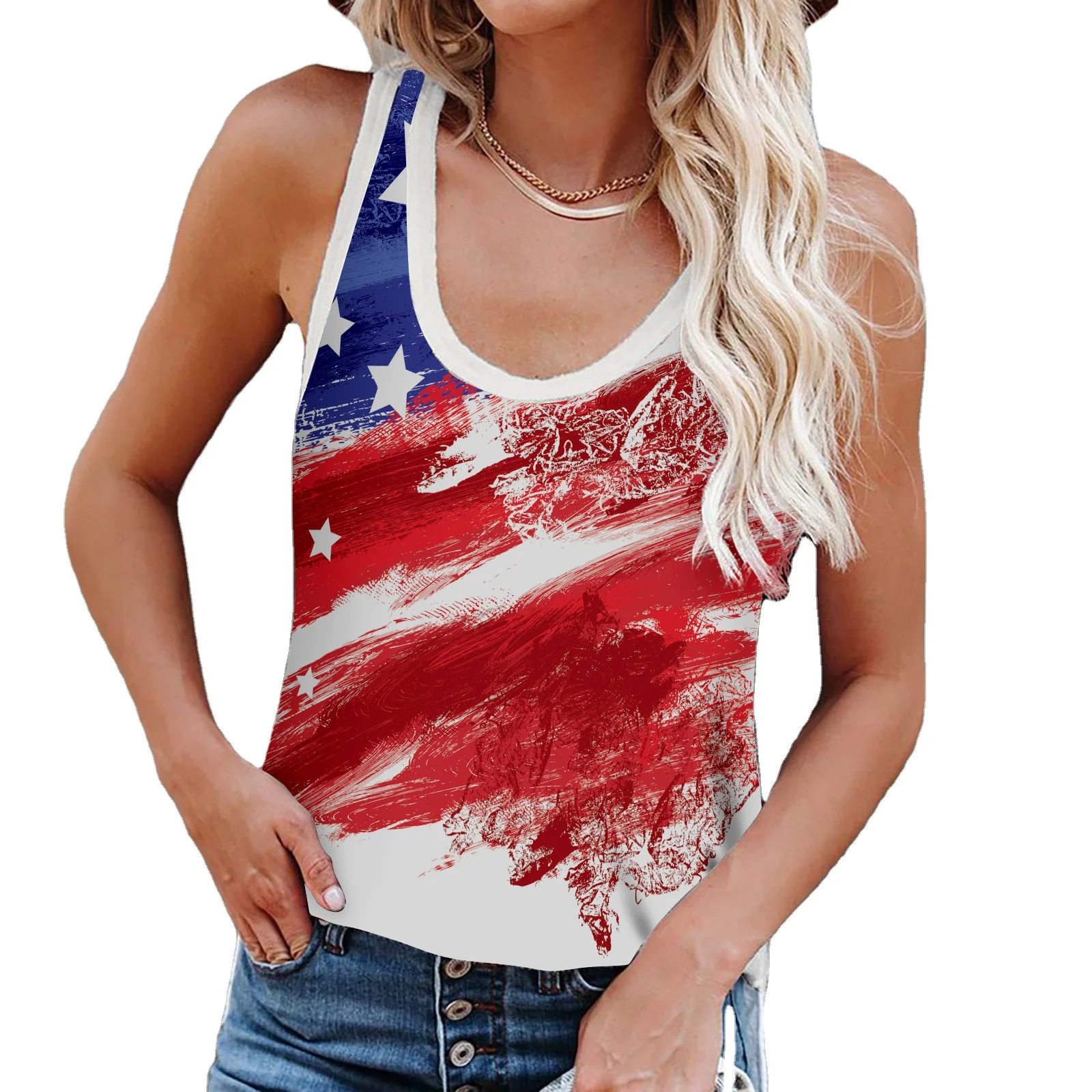 

Summer Women's Sleeveless Women's Plus Size Independence Day Printed Sexy Vest