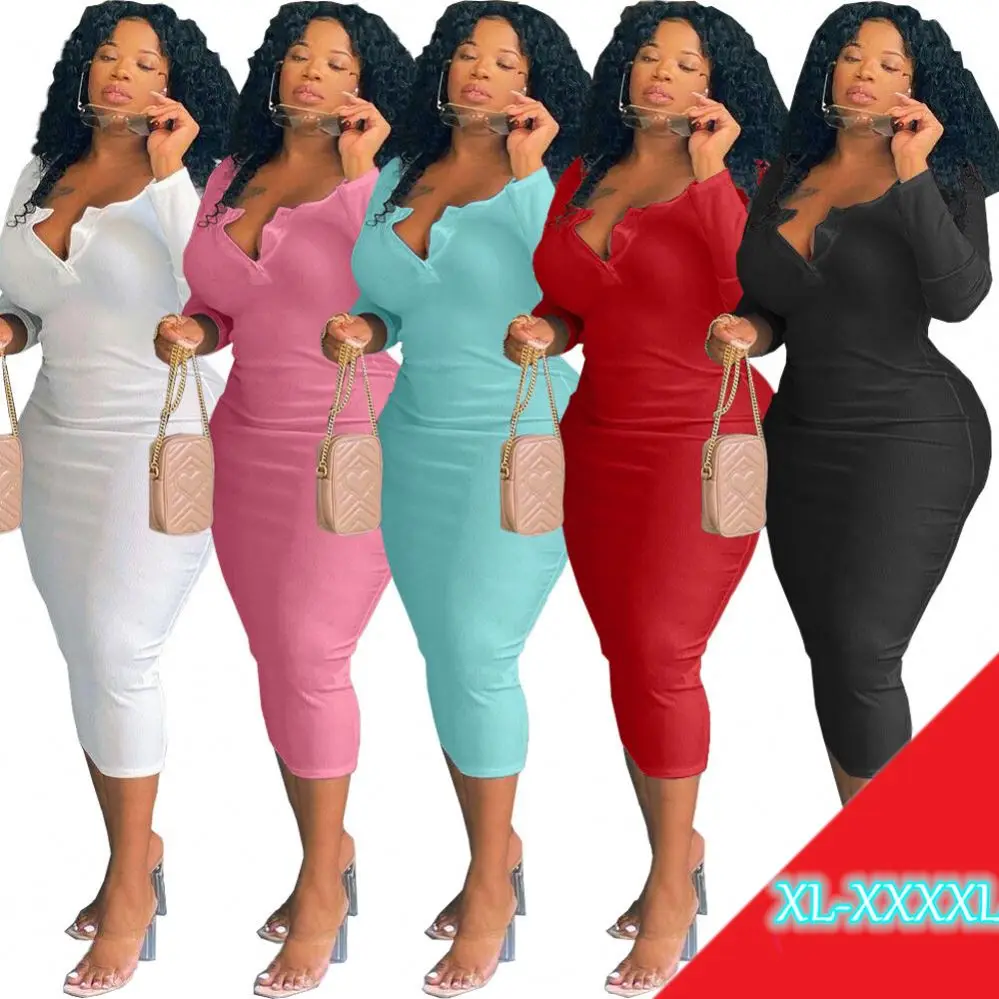 

MISS Q DN8629 2021 New Arrivals Casual Dresses Ladies Dress Sexy V Neck Skirts Plus Size Women Dress
