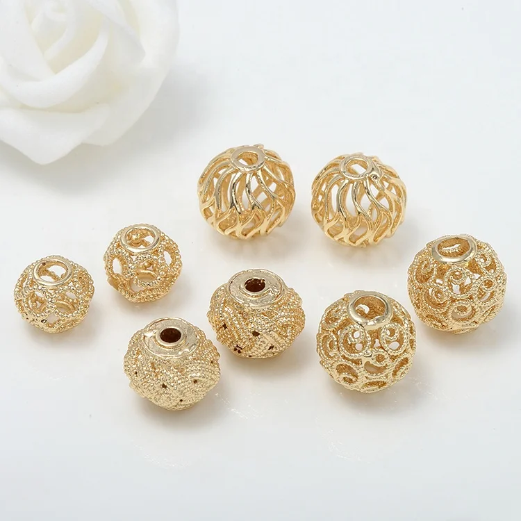 

Jewelry Accessories 14K Gold Plated Round Shape Hollow Spacer Beads for Bracelet Necklace Making