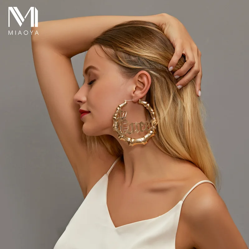 

European and American New Fashion Cross border hot Earrings exaggerated round Bamboo Earrings for Women, Gold