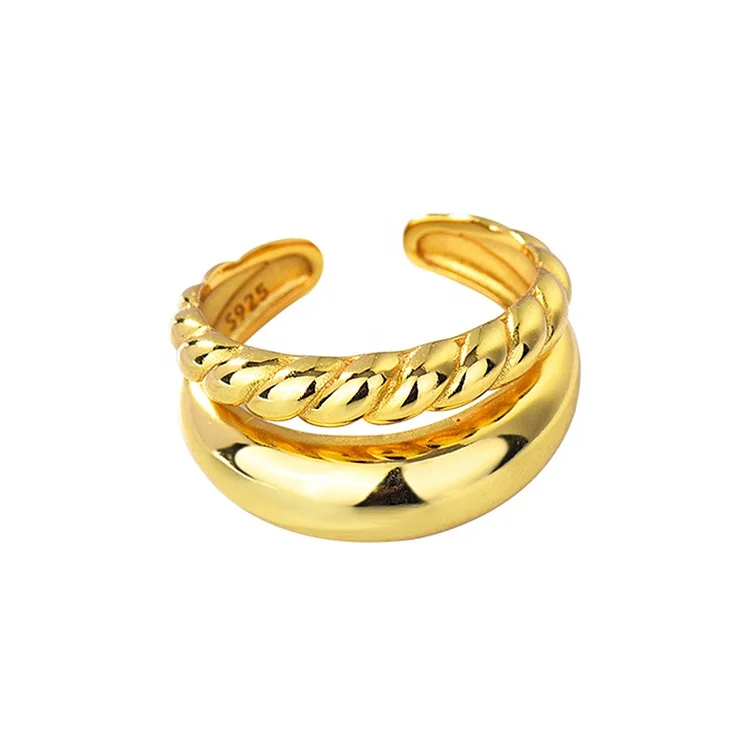 

Wholesale custom logo trendy jewerly 925 silver gold plated vermeil high polishing adjustable party finger ring, Customized color acceptable