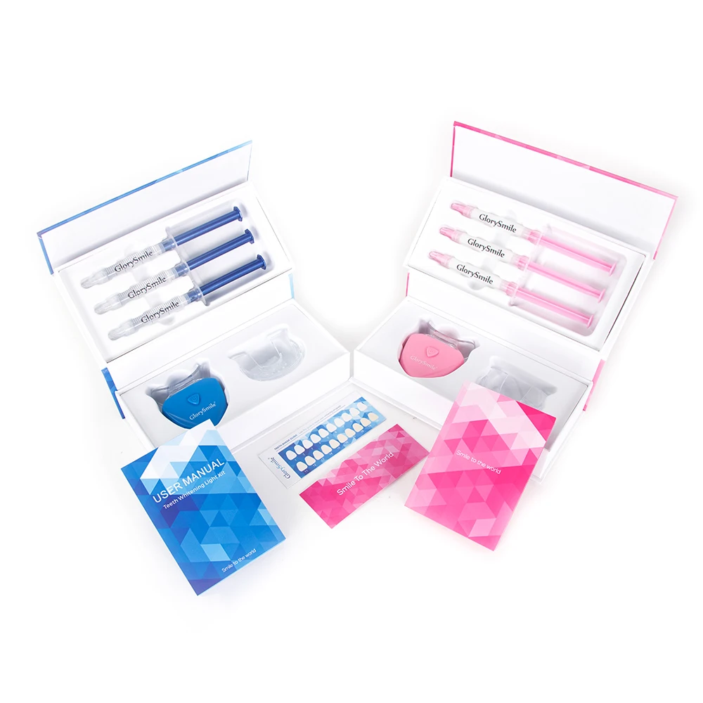 

Fast Results 10 Min LED Teeth Whitening Kits Private Logo Label Professional 100% Natural Teeth Bleaching Gel 3ml Syringes, Blue, pink