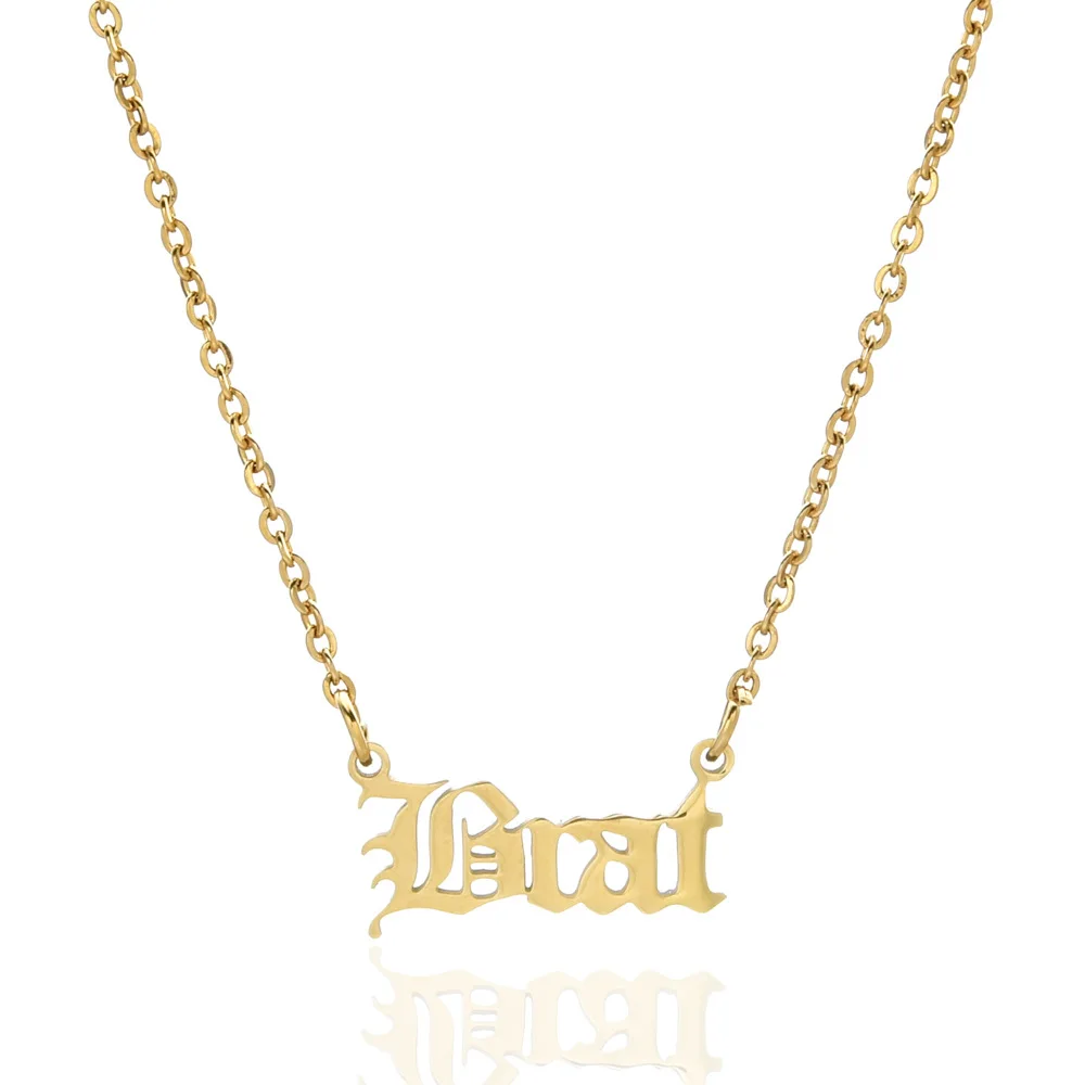 

stainless steel gold old english necklace BRAT alphabet name letters pendant initial necklace letter, Custom colors accepted