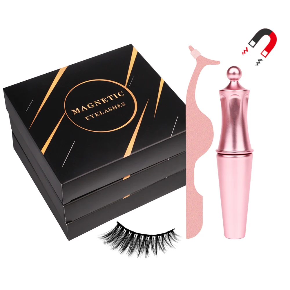 

Wholesale Reusable Magnetic False Lashes With Magnetic Eyeliner And Tweezers, Natural black