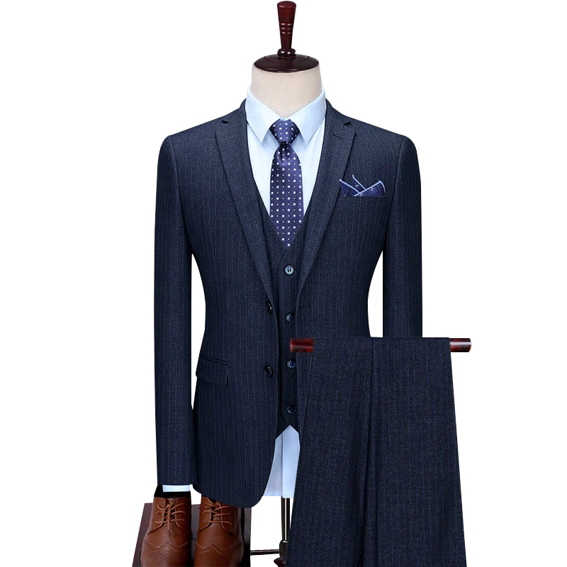 2019 New Navy Blue Men Suits Groomsman Groom Wedding 3 Piece Set Formal Suits