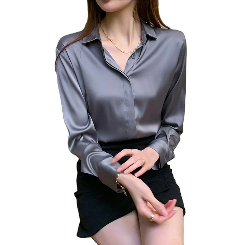

Wholesale Custom Silk Satin Blouse 2021 Spring New Style Long Sleeve Elegant Office Ladies Wear Chiffon Blouses
