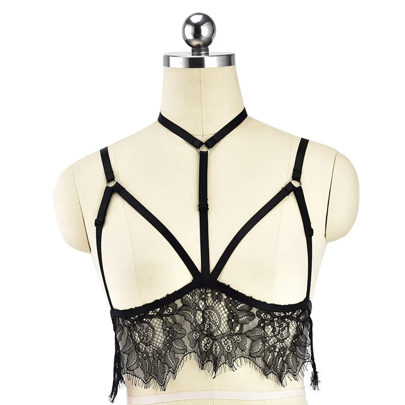 

Sexy Seductive Show Dance Wear Gothic Elastic Girls Sexy Night Club Wear Lace Bustier Bandage Cage Harness