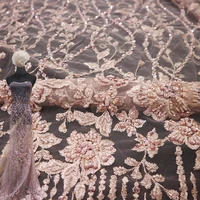 

High Quality Hand Embroidered Beaded Tulle Fabric, New Fashion Heavy Beaded Lace Fabric For Garment