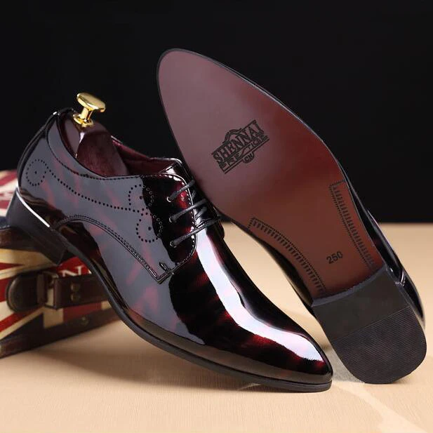 

cz18041b Hot selling italian design patent leather pointed toe oxford formal shoes plus size 50 men dress shoes, Black,blue,wine red