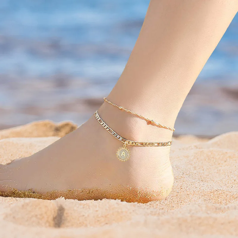 

Jachon hot sale twenty-six letters anklets multiple round anklets exquisite micro - inlaid zircon anklets, As picture