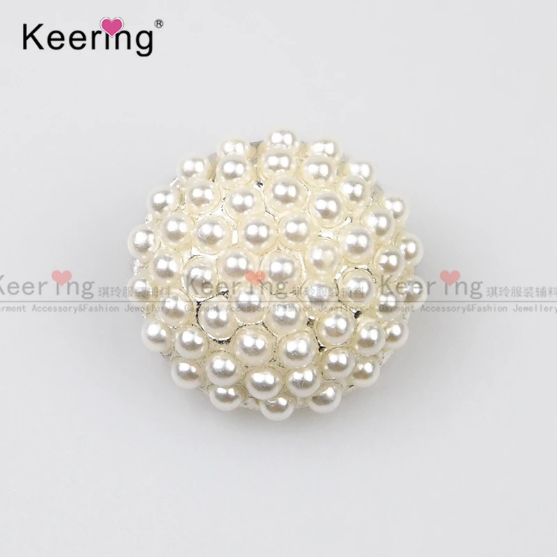 

Fashion gold silver plating wedding rhinestone pearl metallic shank button for clothes WBK-1511