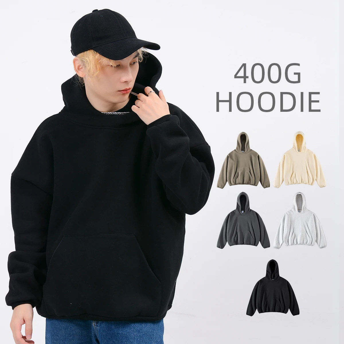 400gsm Double Layer Oversized Hoodies Men Blank Custom Heavyweight Puff Printing Cropped Hoodie Men's Pullover Hoodies