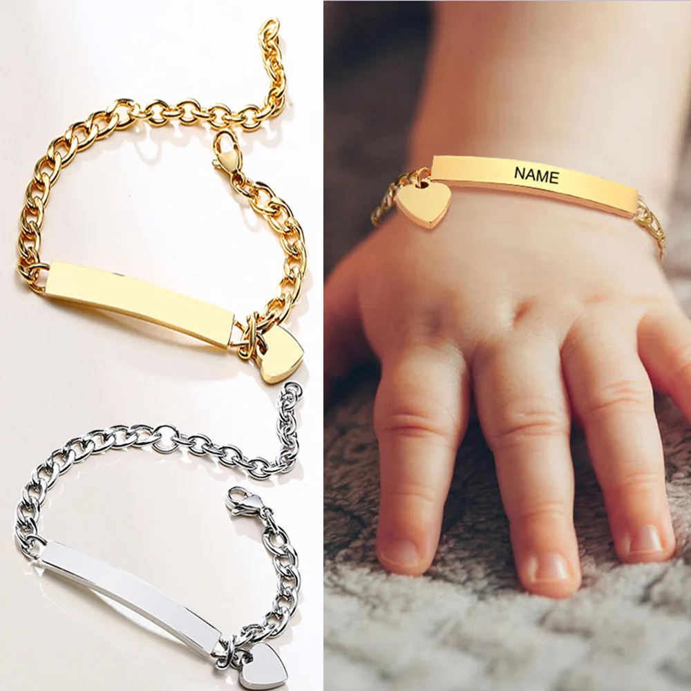 

Birthday Gift Personalize Baby Name Bracelet Figaro Chain Smooth Bangle Link gold plated bracelet Safty Jewelry, Gold, silver, rose gold