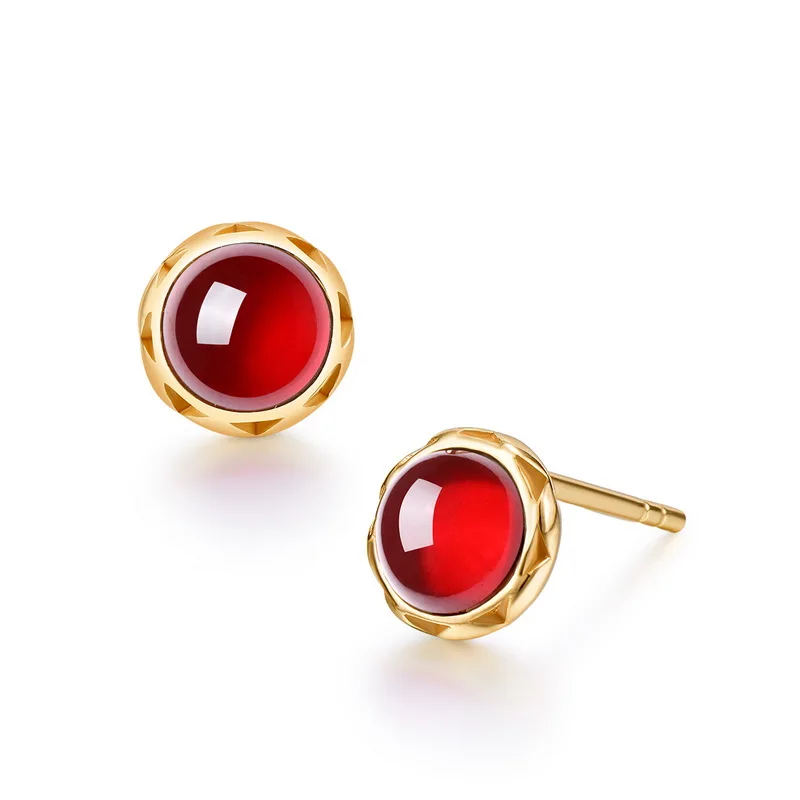 

Dainty round stud ruby gem gold 925 Sterling silver birthstone garnet earrings