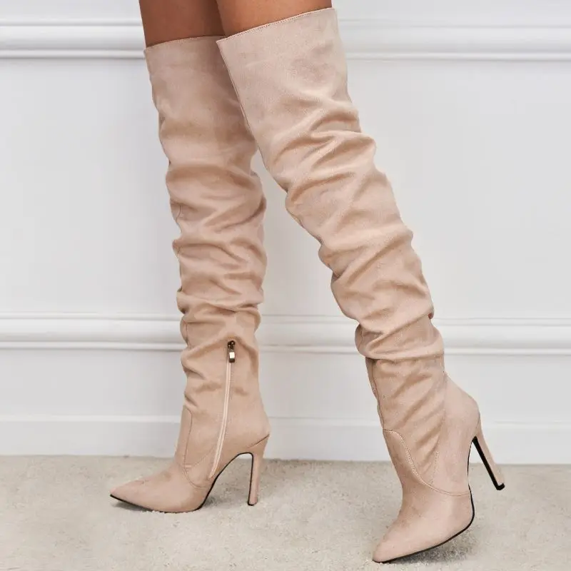 

Suede Botas Largas De Mujer Stiletto Heel Wrinkle Long Trendy Sexy Lady Over the Knee Thigh High Boots for Women